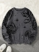 Grauer Pullover mit Sternen- und Galaxiemuster, ideal für Astronomie- und Wissenschaftsbegeisterte, bequem und stilvoll.