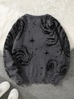 Grauer Pullover mit galaktischem Sternen- und Wirbelmuster, ideal für modebewusste Astronomie-Fans, bequem und stilvoll.