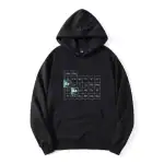 Schwarzer Hoodie mit stilvollem Periodensystem-Design, ideal für Wissenschafts- und Chemie-Enthusiasten, bequem und modisch.