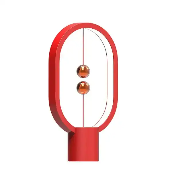 Modernes Vortex-Experiment mit schwebenden Kugeln in einer rot-weißen Lampe, ideal für Wissenschaftsdekorationen und Lernzwecke.